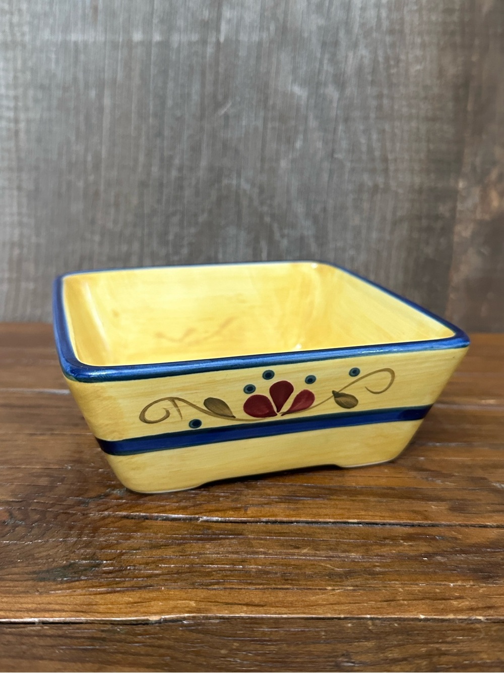 Home & Garden Party Stoneware Collection Yellow Square Dish Floral